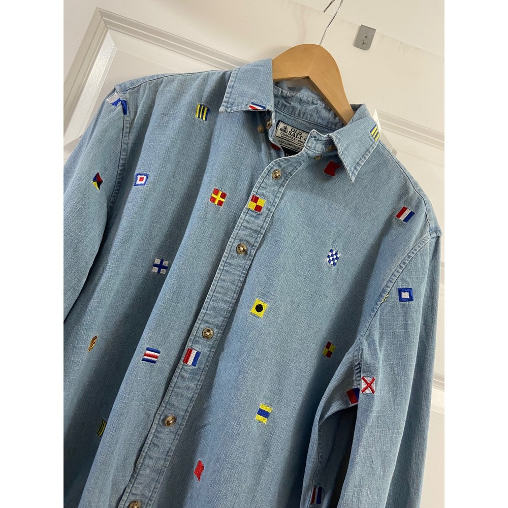 Kiel James Patrick Old Salt Chambray Shirt Mens XL Nautical Signal Flags